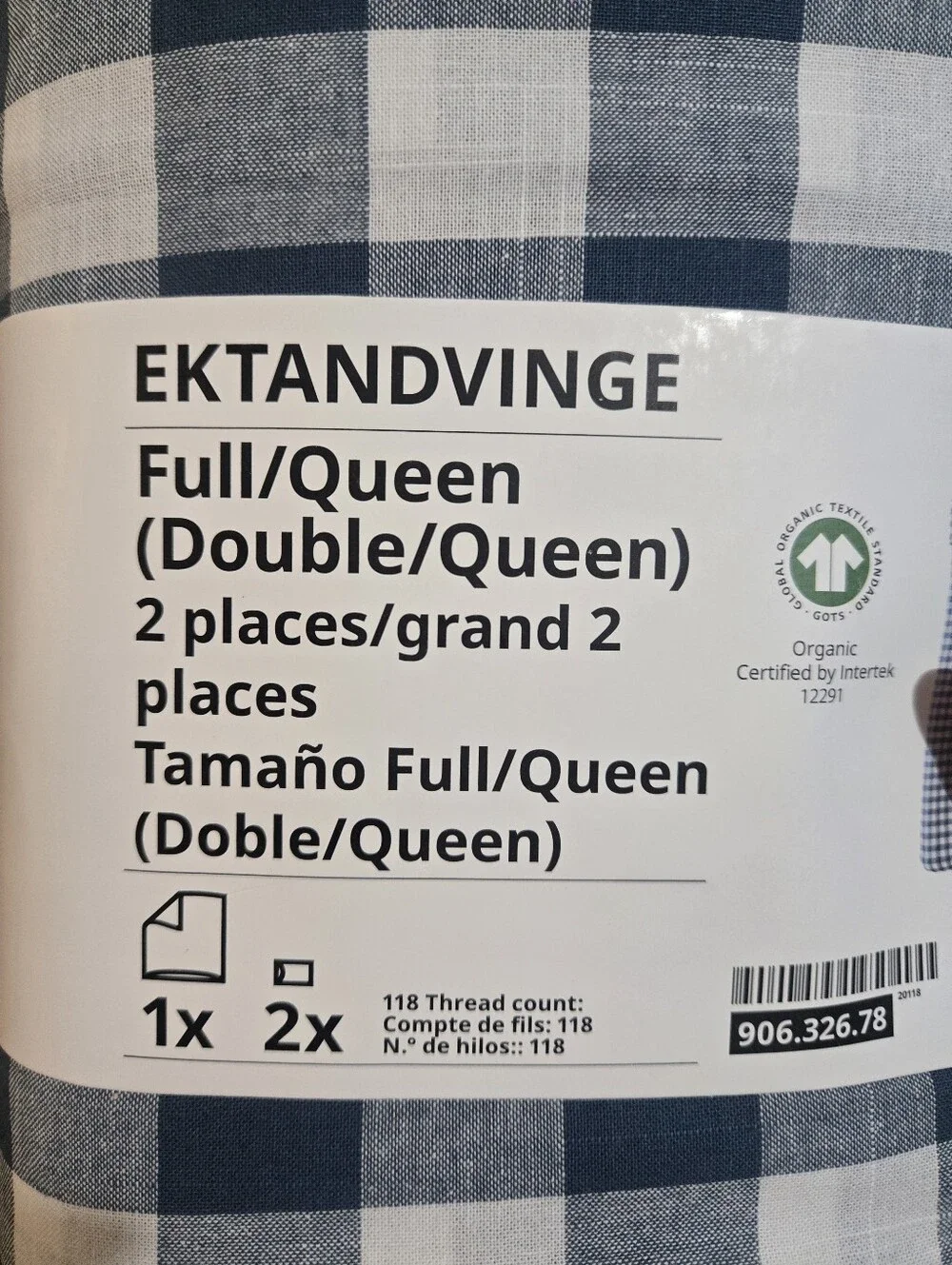 EKTANDVINGE Navy and White Check Full/Queen Duvet Cover Set